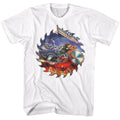 White Judas Priest t-shirt featuring Judas Priest Saw Motorcycle design