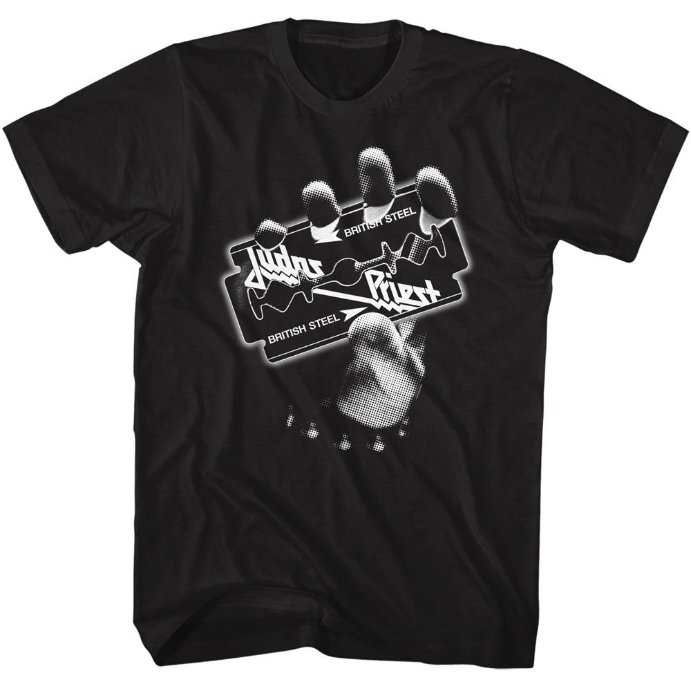 Black Judas Priest t-shirt featuring Judas Priest Monochrome Razor design