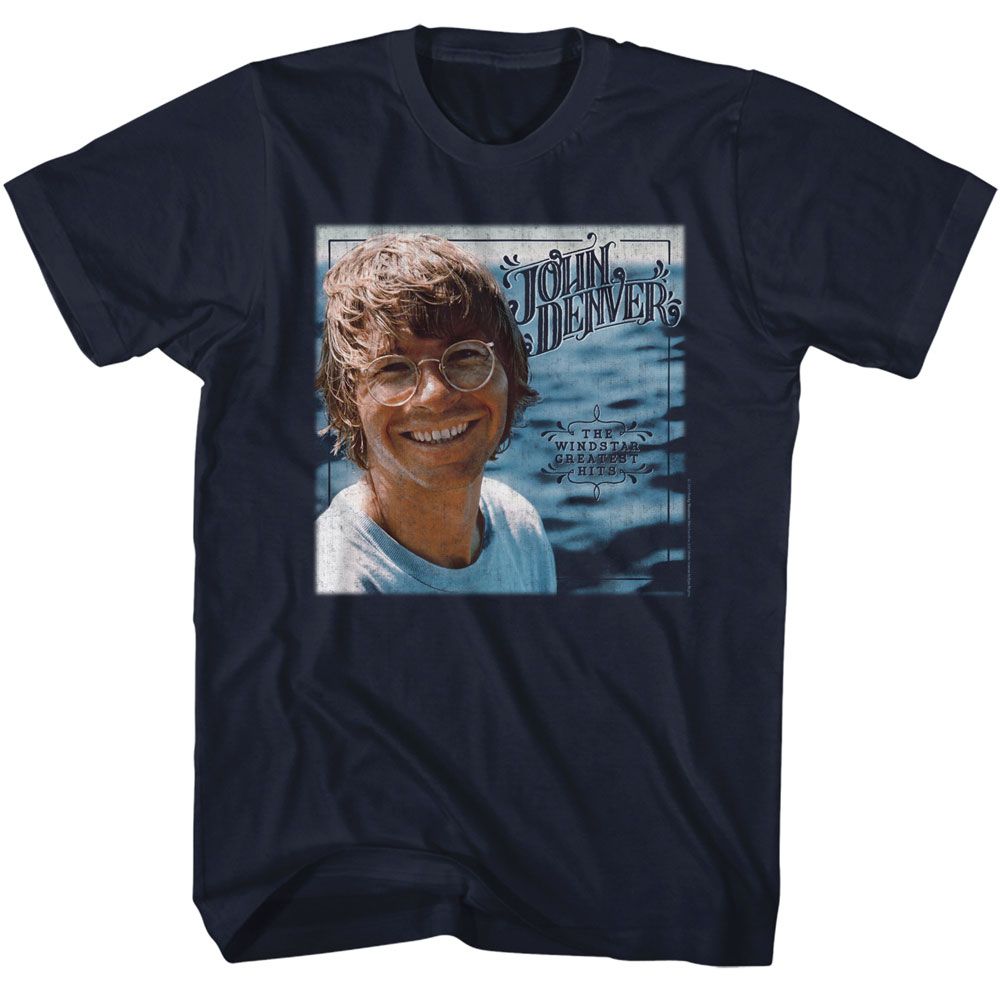 Navy John Denver t-shirt featuring John Denver Windstar Greatest Hits album design
