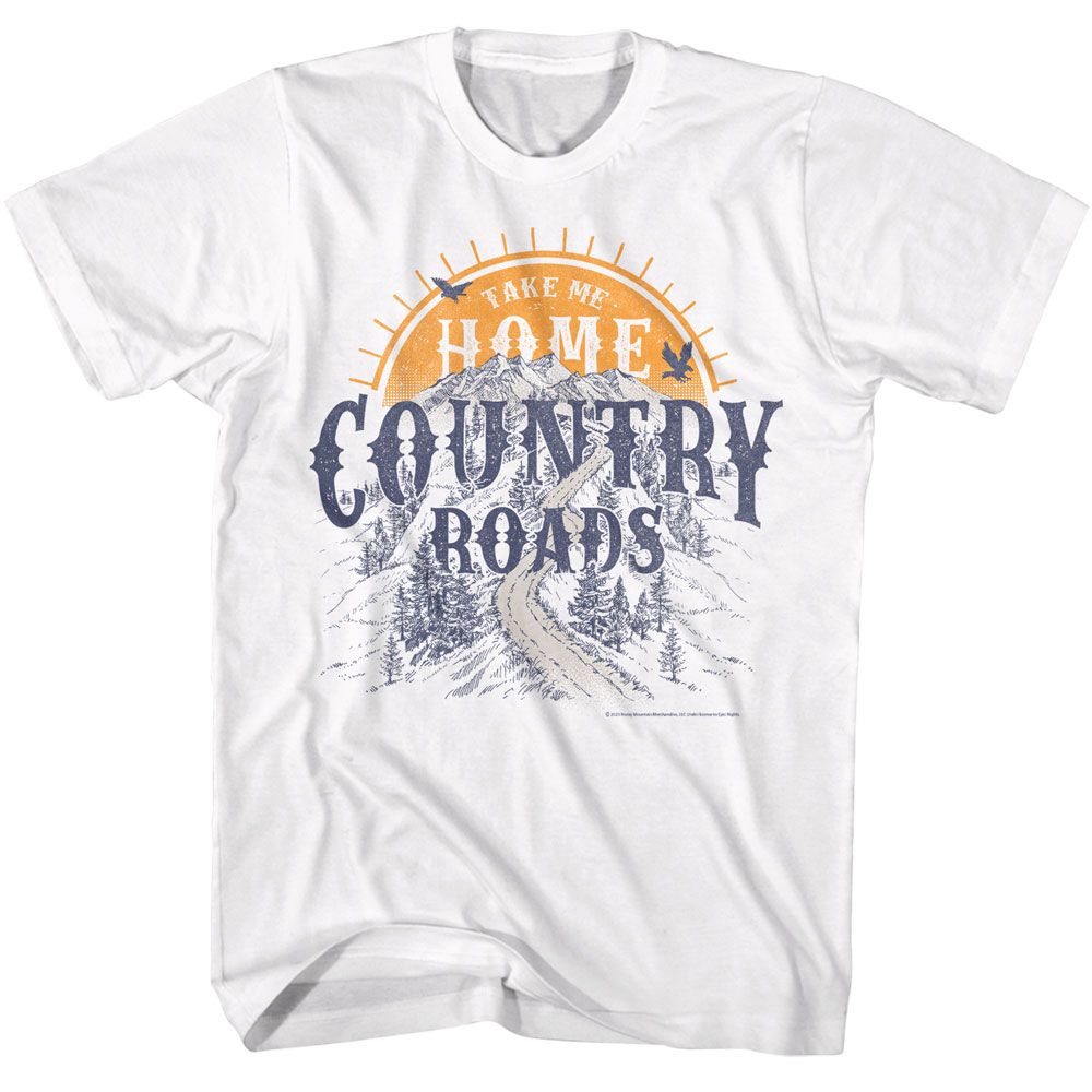 White John Denver t-shirt featuring John Denver Take Me Home Country Roads design