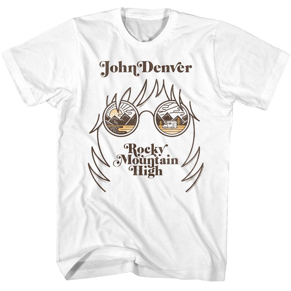 White John Denver t-shirt featuring John Denver Landscape Glasses design