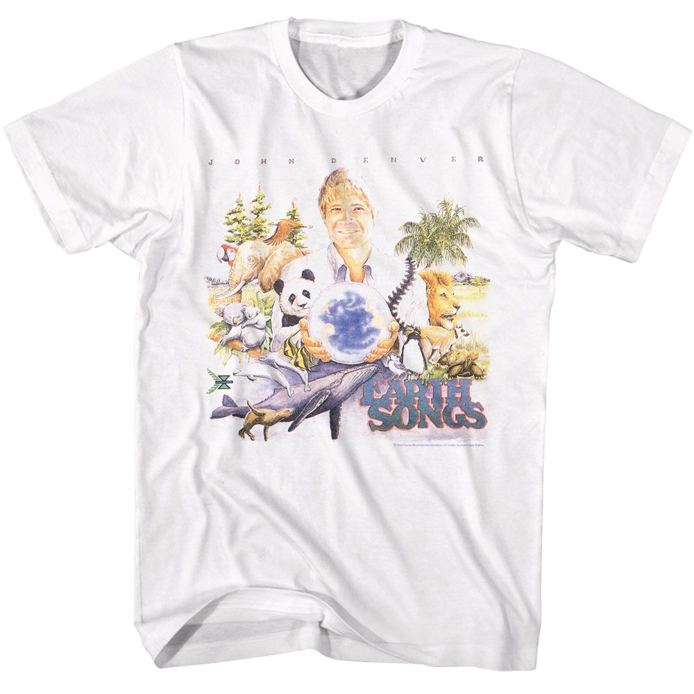 White John Denver t-shirt featuring John Denver Earth Songs album cover design