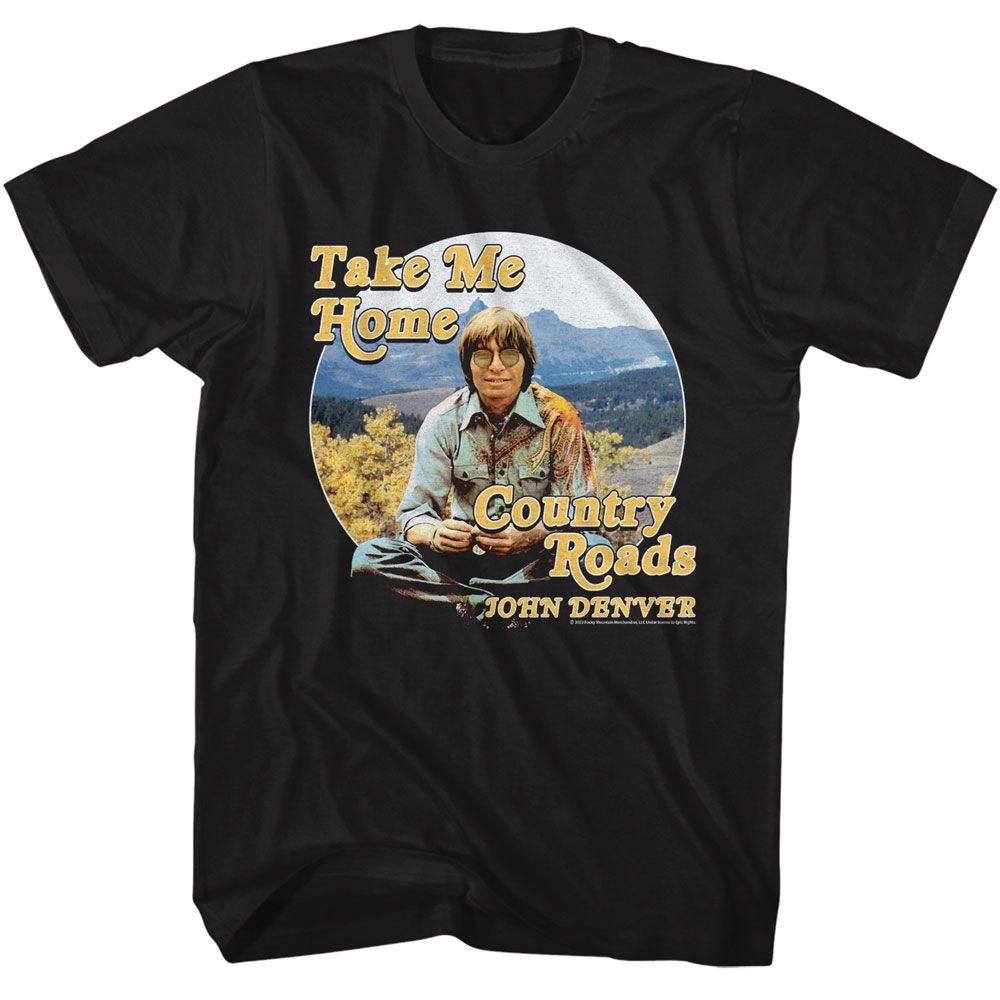 Black John Denver t-shirt featuring John Denver Circle Mountain Range design