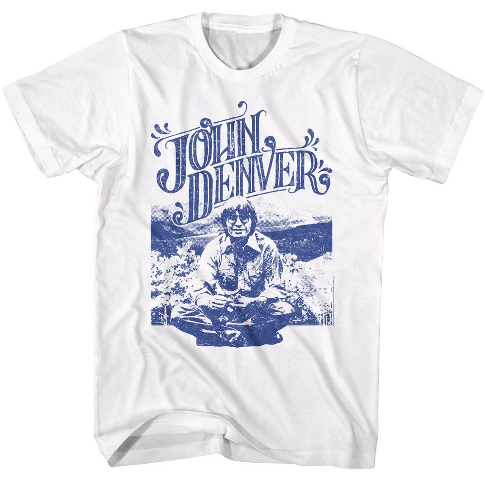 White John Denver t-shirt featuring John Denver In Field Photo design