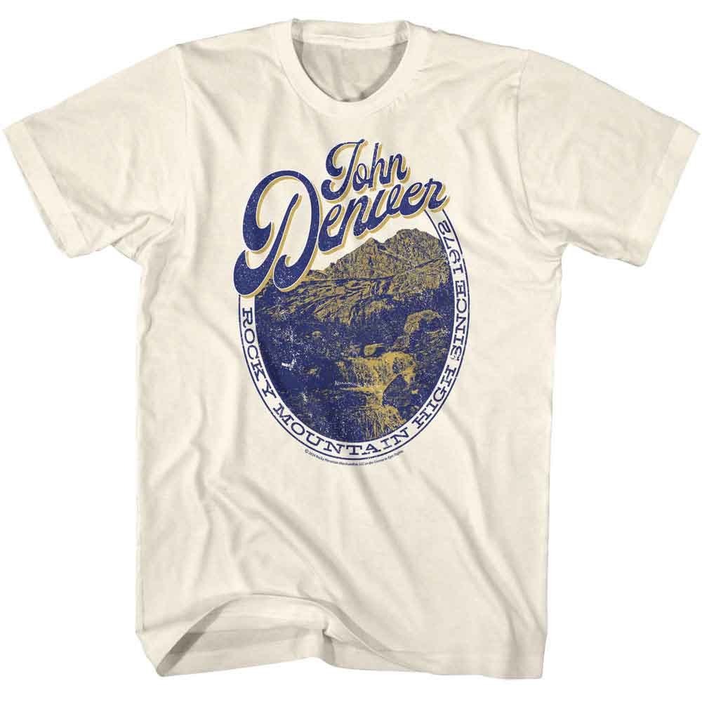 Natural John Denver t-shirt featuring John Denver Rocky Mountain Medallion design