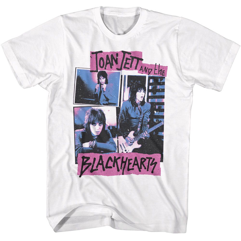 White Joan Jett and the Blackhearts t-shirt featuring Joan Jett and the Blackhearts Collage design