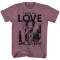 Vintage maroon heather Jimi Hendrix t-shirt featuring Jimi Hendrix Bold As Love 1967 album design