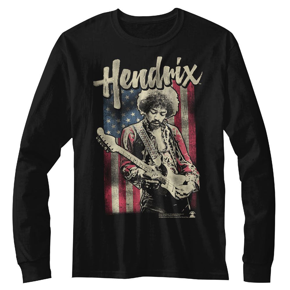 Jimi Hendrix Long Sleeve T-Shirt - Flag Hendrix