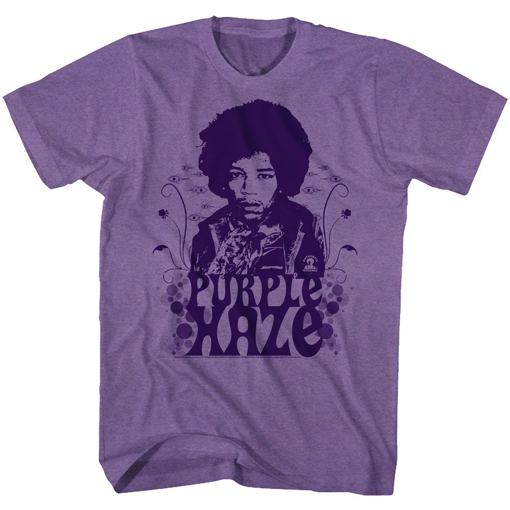 Purple heather Jimi Hendrix t-shirt featuring Jimi Hendrix Purple Haze design