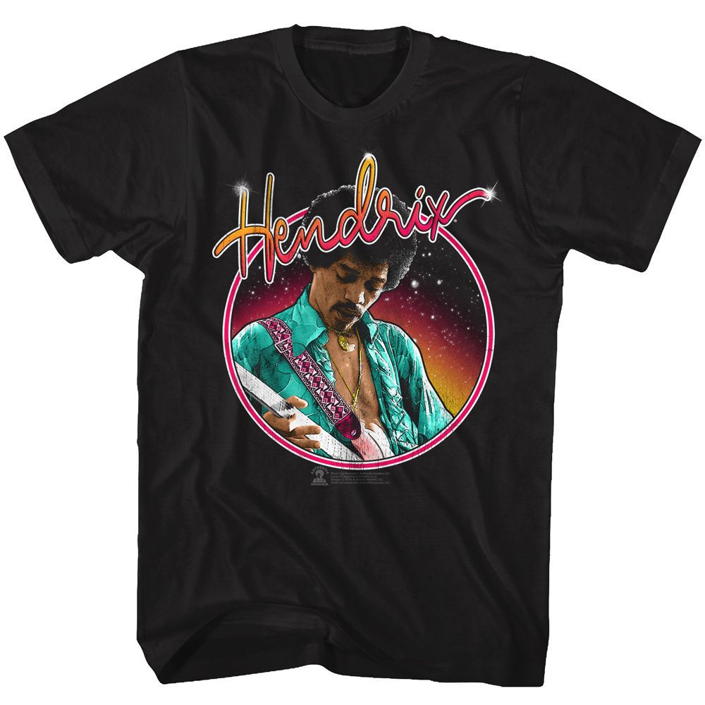 Black Jimi Hendrix t-shirt featuring Jimi Hendrix Neon design