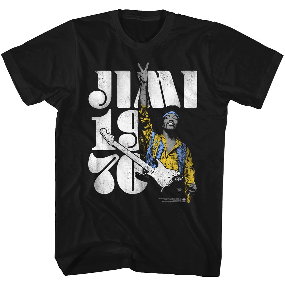 Black Jimi Hendrix t-shirt featuring Jimi Hendrix Peace Jimi design