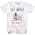 White Jimi Hendrix t-shirt featuring Jimi Hendrix Woodstock design