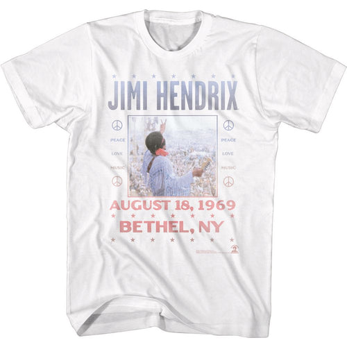 White Jimi Hendrix t-shirt featuring Jimi Hendrix Woodstock design