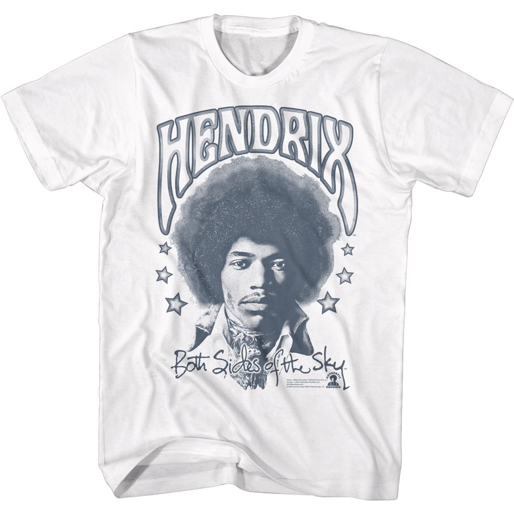 White Jimi Hendrix t-shirt featuring Jimi Hendrix Both Sides Of The Sky design