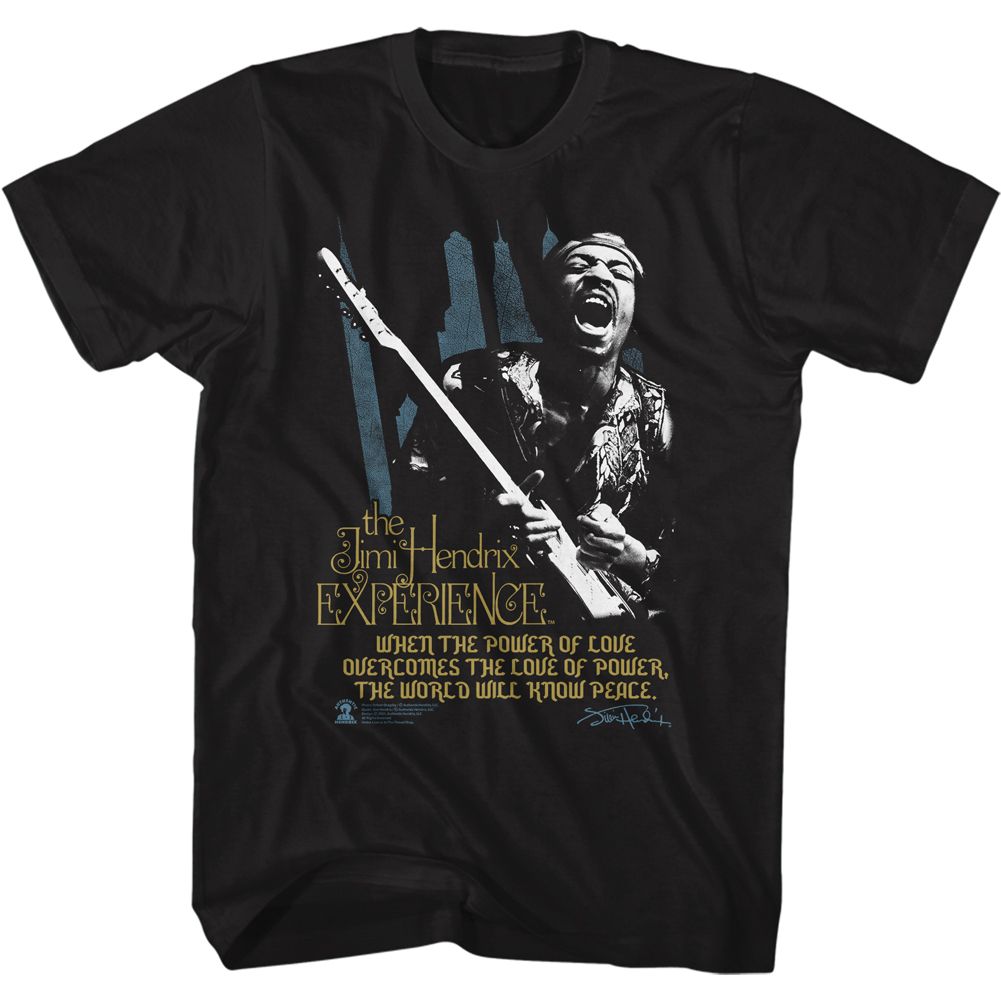 Black Jimi Hendrix t-shirt featuring Jimi Hendrix Power Of Love design