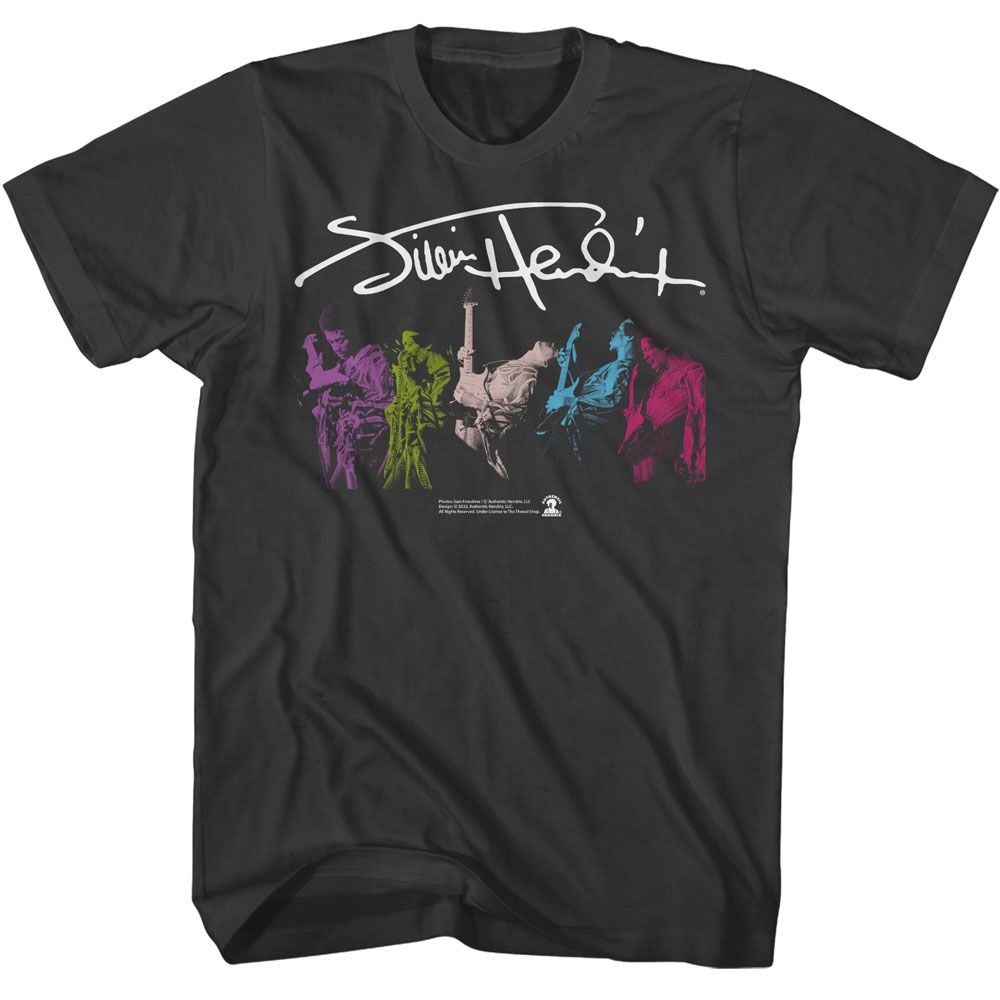 Smoke gray Jimi Hendrix t-shirt featuring Jimi Hendrix Signature And Multi Photo design