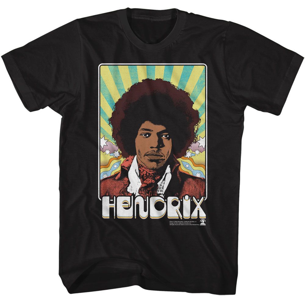 Black Jimi Hendrix t-shirt featuring Jimi Hendrix Psychedelic Card design