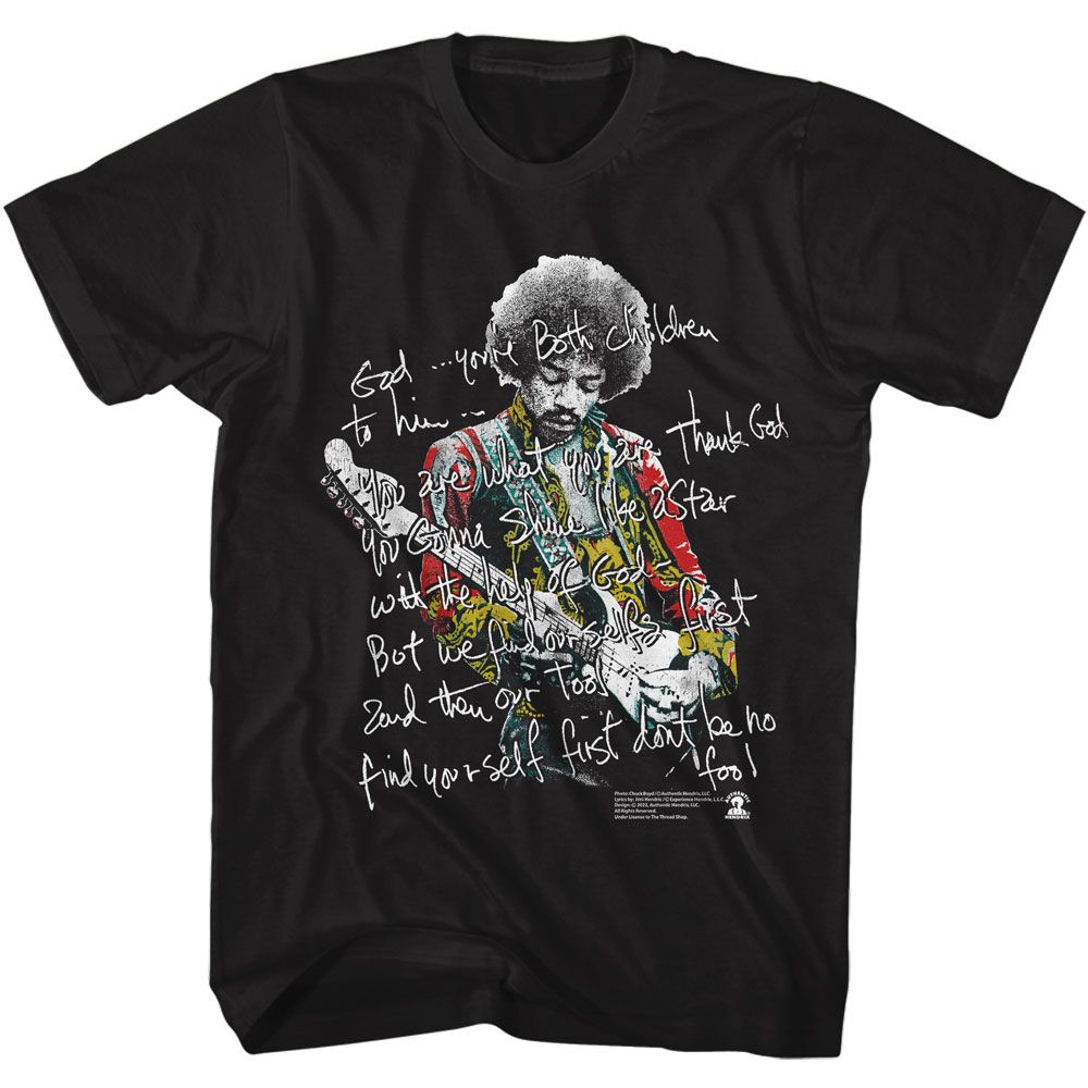 Black Jimi Hendrix t-shirt featuring Jimi Hendrix Shine Like A Star design