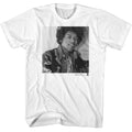 White Jimi Hendrix t-shirt featuring Jimi Hendrix Black And White Smiling design