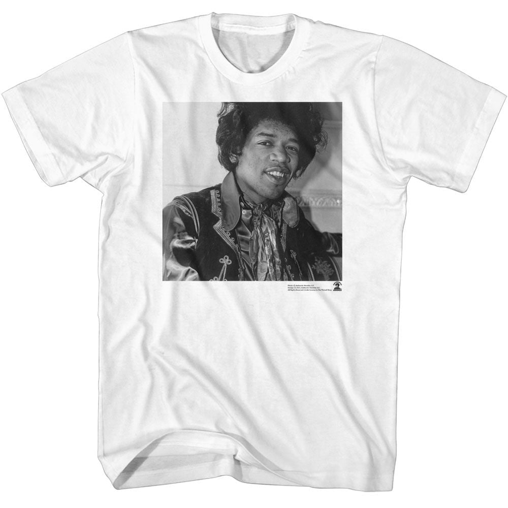 White Jimi Hendrix t-shirt featuring Jimi Hendrix Black And White Smiling design