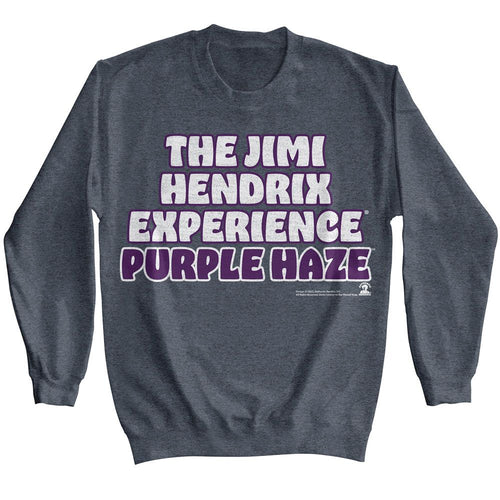 Dark heather Jimi Hendrix sweatshirt featuring Jimi Hendrix Purple Haze design