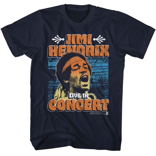 Navy Jimi Hendrix t-shirt featuring Jimi Hendrix In Concert Poster design