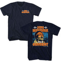 Navy Jimi Hendrix t-shirt featuring Jimi Hendrix In Concert design (front and back)
