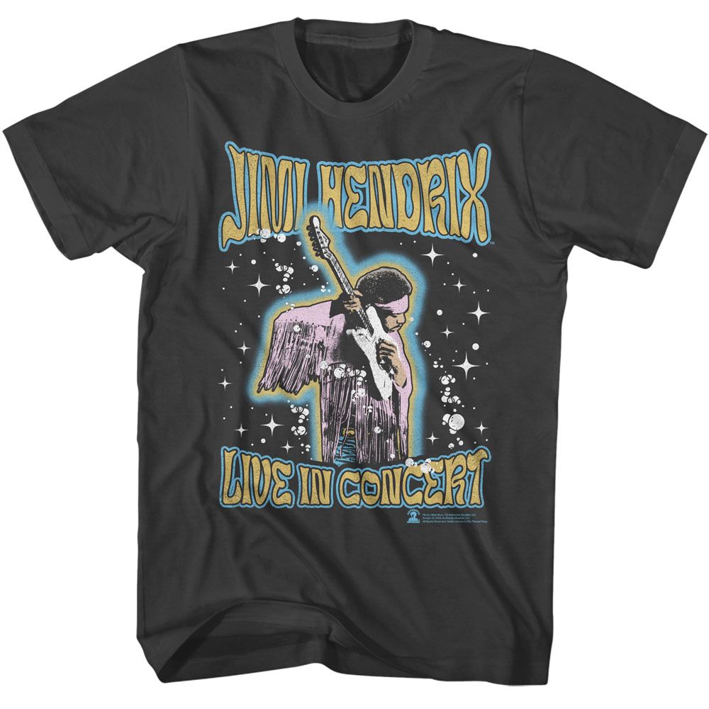 Smoke gray Jimi Hendrix t-shirt featuring Jimi Hendrix Guitar Playing Outer Glow design