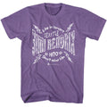 Purple heather Jimi Hendrix t-shirt featuring Jimi Hendrix Seattle 1970 Lightning design