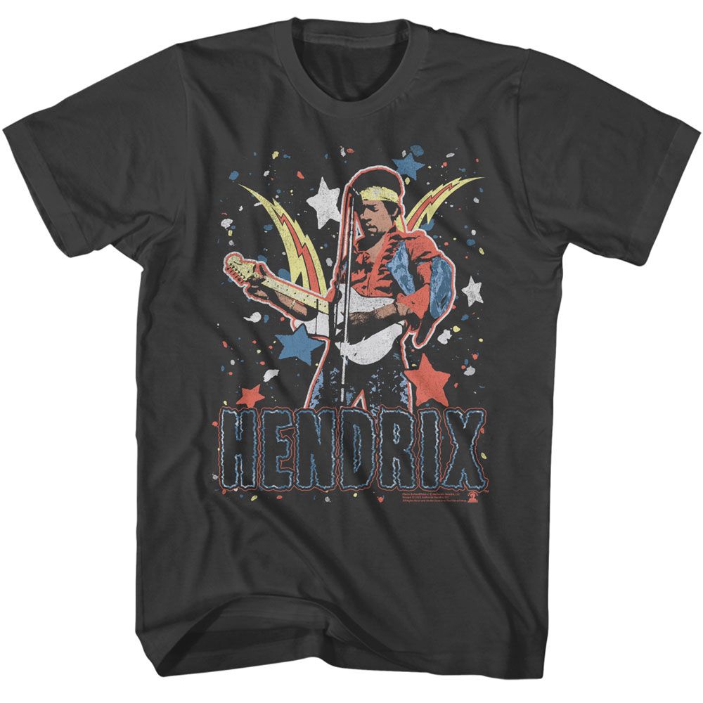 Smoke gray Jimi Hendrix t-shirt featuring Jimi Hendrix Star Bursts design