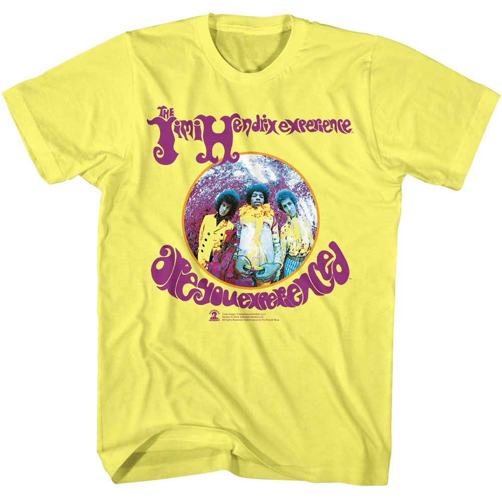 Yellow heather Jimi Hendrix t-shirt featuring Jimi Hendrix Are You Experienced design
