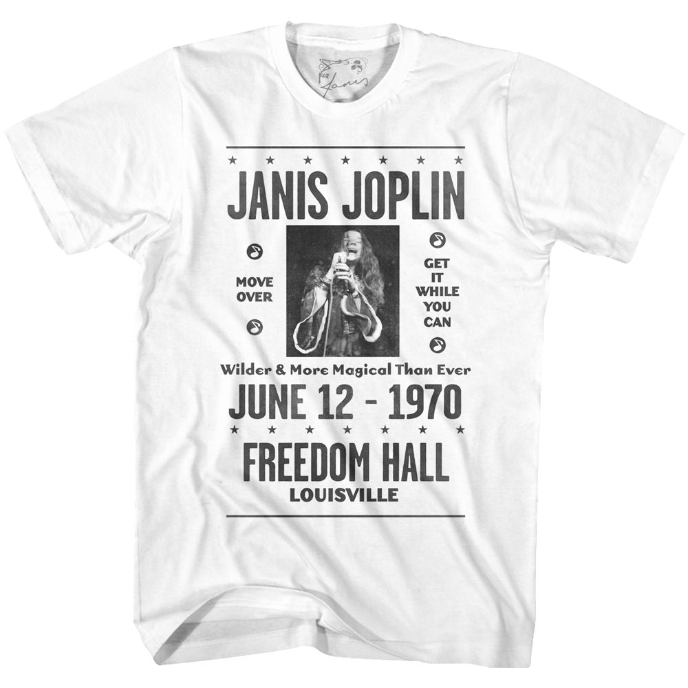 White Janis Joplin t-shirt featuring Janis Joplin Louisville design