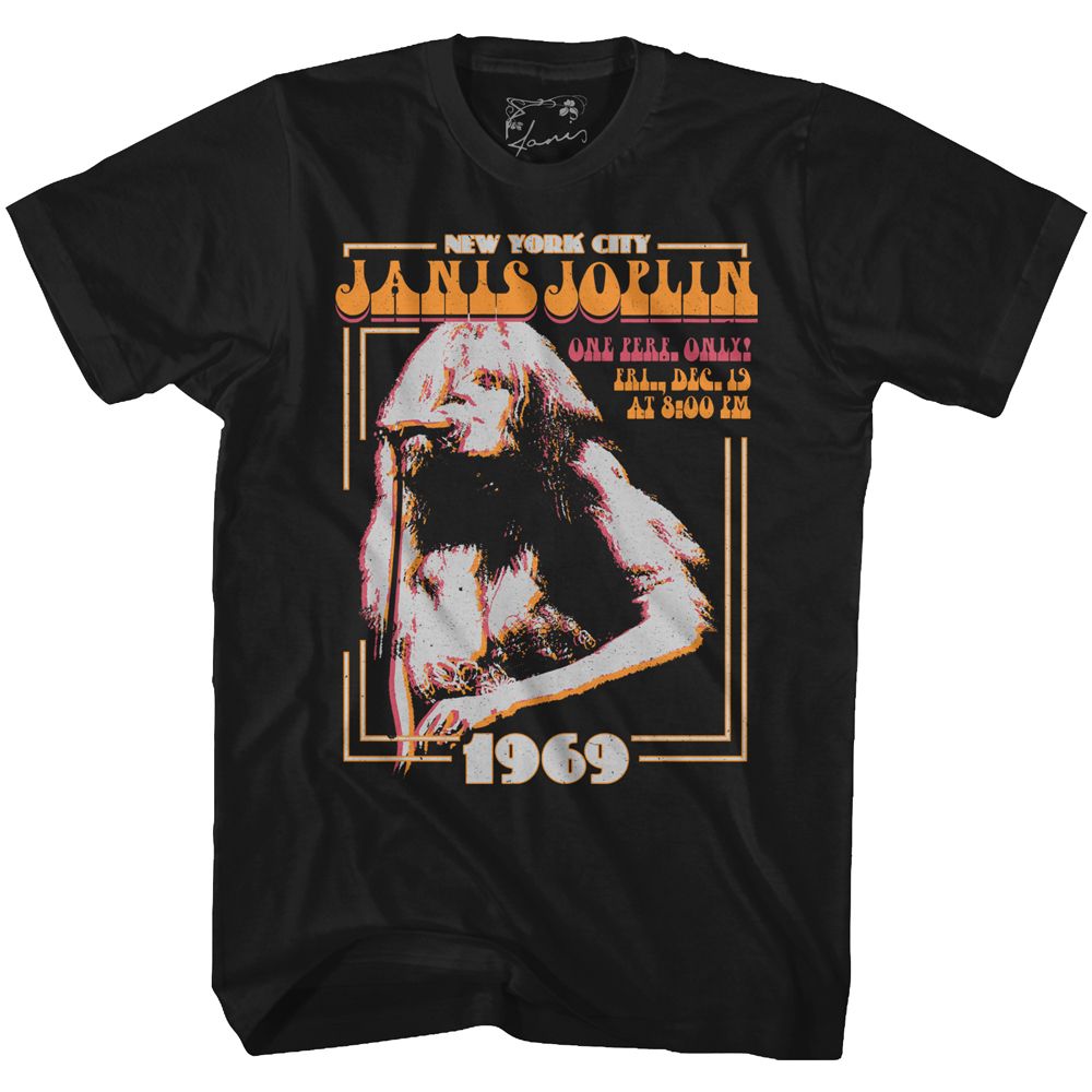 Black Janis Joplin t-shirt featuring Janis Joplin New York design