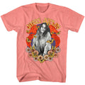 Coral silk Janis Joplin t-shirt featuring Janis Joplin Collage design