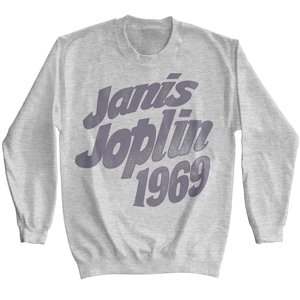 Sport gray Janis Joplin sweatshirt featuring Janis Joplin 1969 portrait design