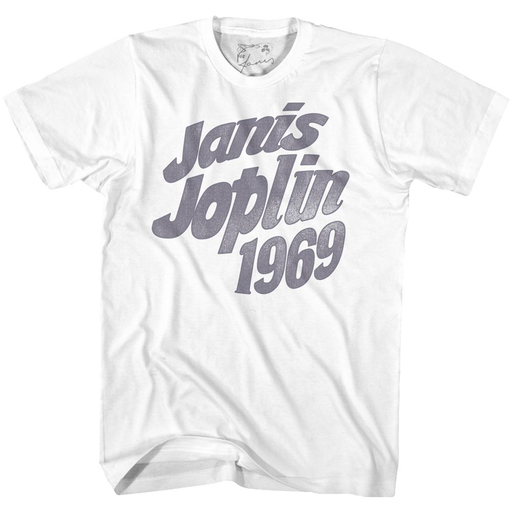 White Janis Joplin t-shirt featuring Janis Joplin JJ 1967 design