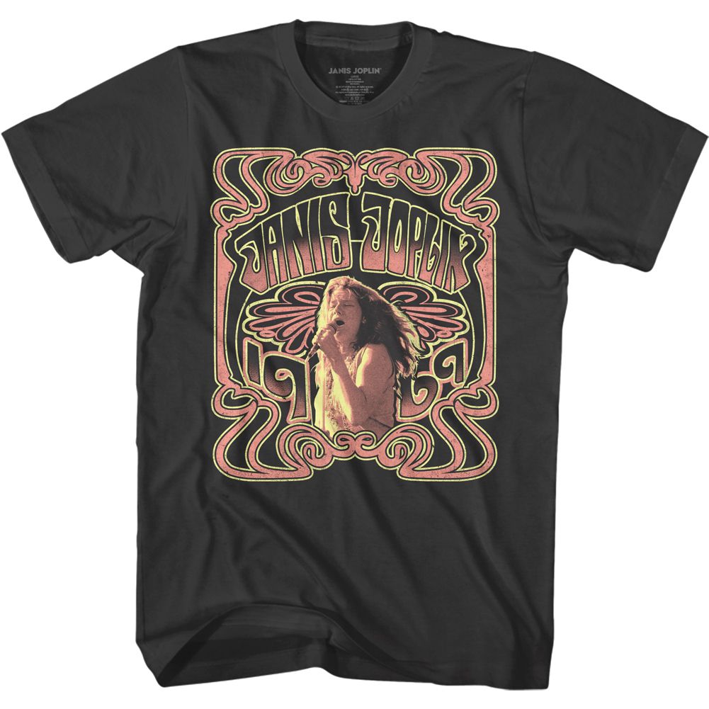 Smoke gray Janis Joplin t-shirt featuring Janis Joplin Nouveau Style design