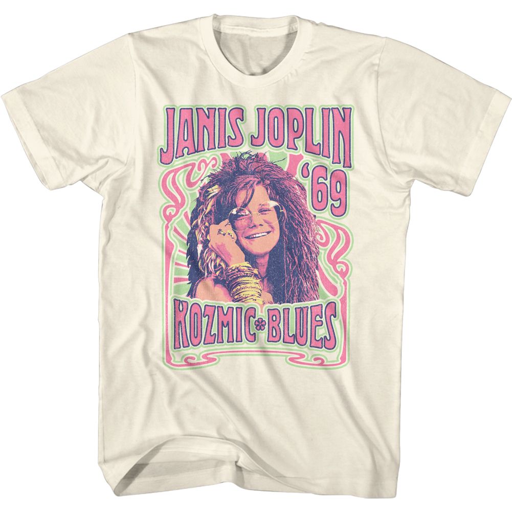 Natural Janis Joplin t-shirt featuring Janis Joplin Kozmic Blues design