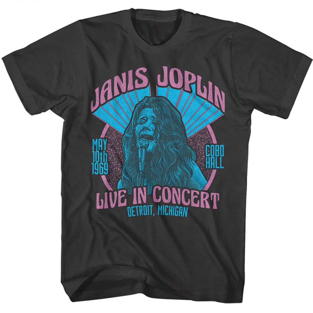 Smoke gray Janis Joplin t-shirt featuring Janis Joplin Live Cobo Hall Distressed design