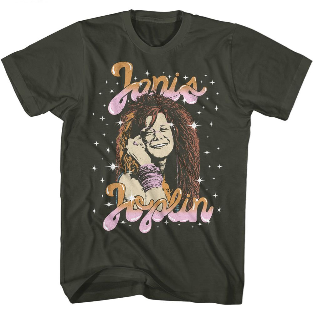 Smoke gray Janis Joplin t-shirt featuring Janis Joplin Sparkle design