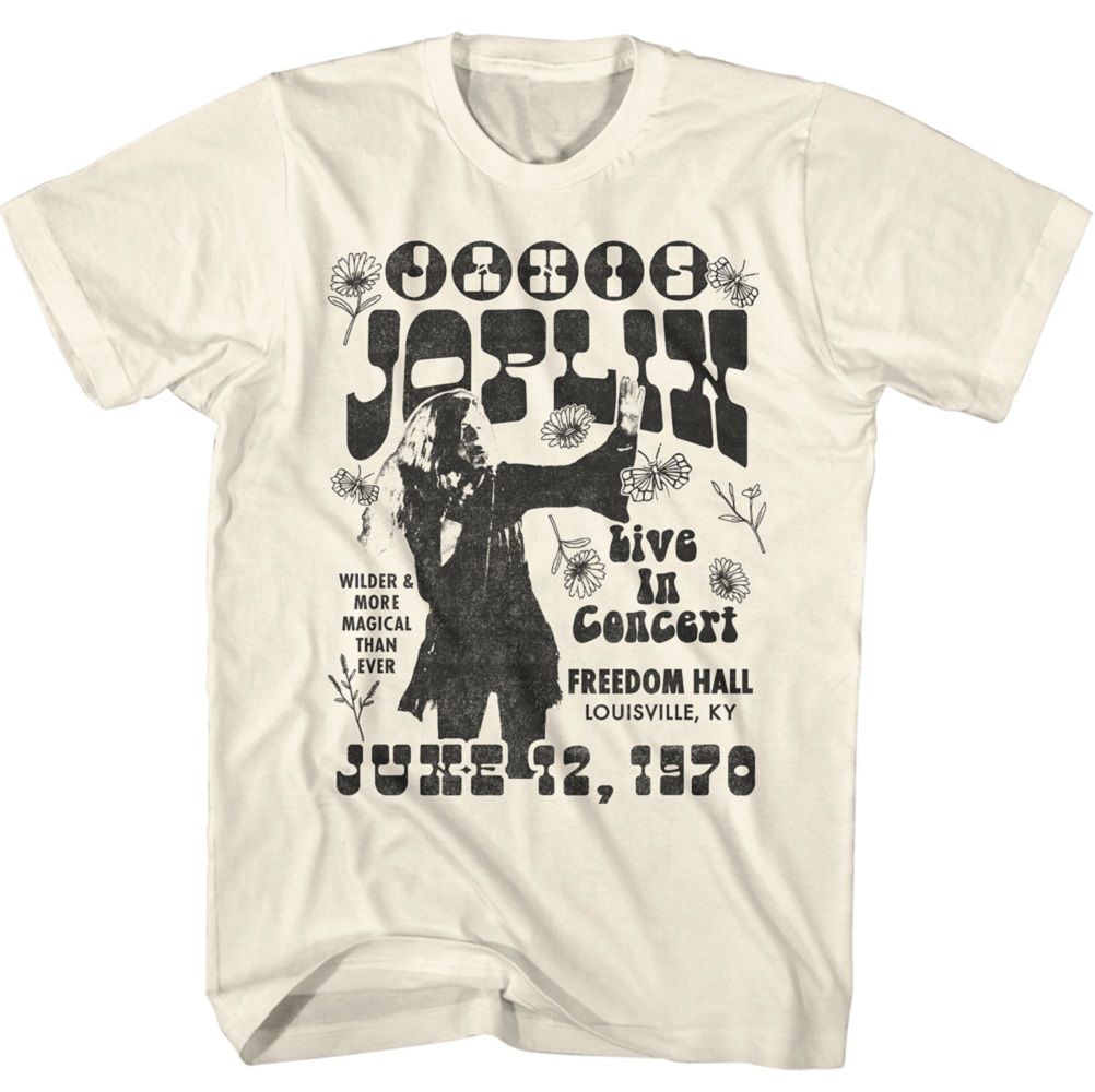 Natural Janis Joplin t-shirt featuring Janis Joplin Wilder And More Magical design