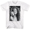 White Janis Joplin t-shirt featuring Janis Joplin Black And White Glasses design