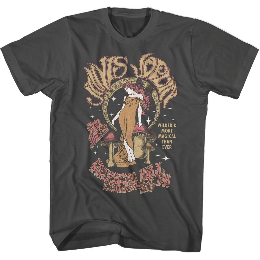 Smoke gray Janis Joplin t-shirt featuring Janis Joplin Fairy And Moon design