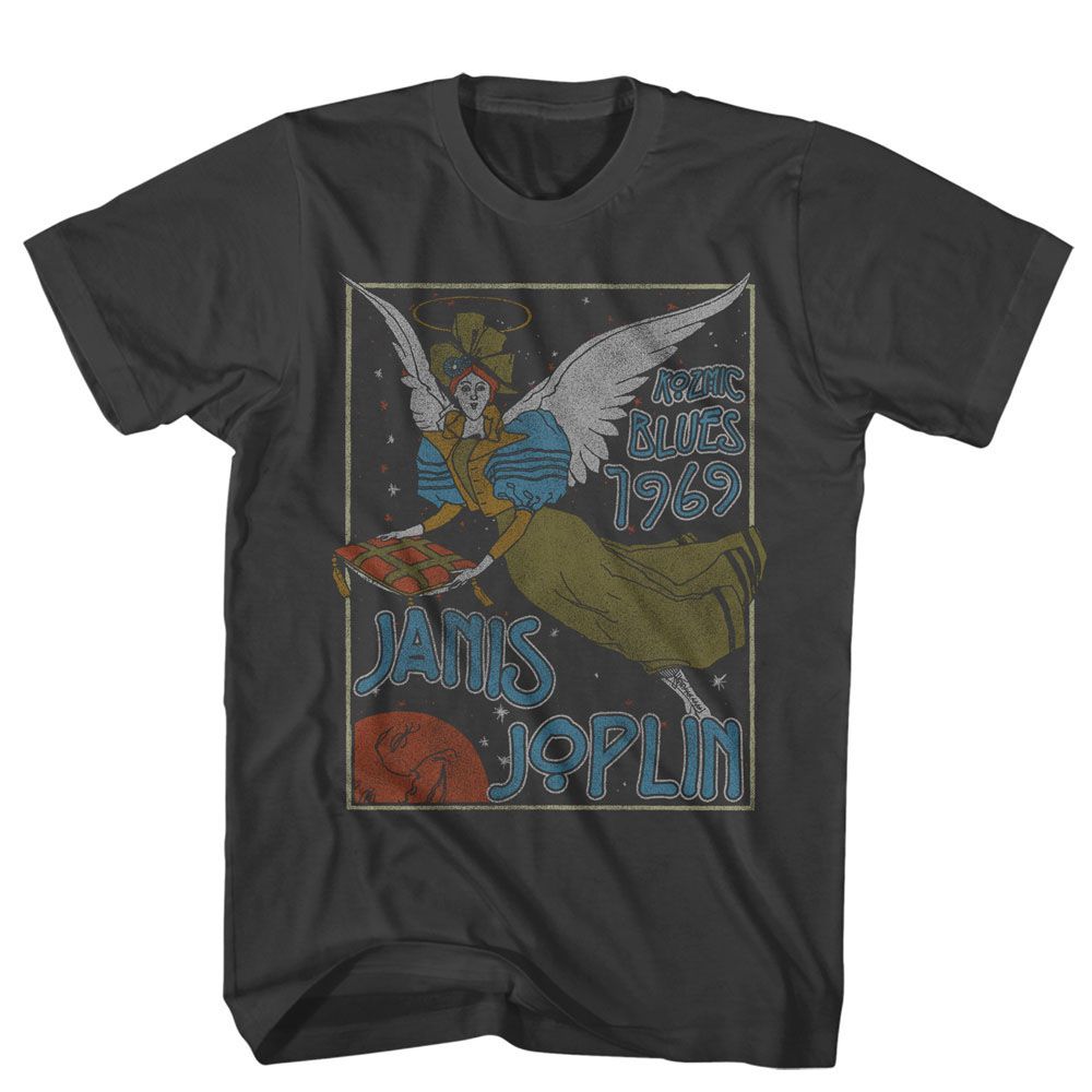 Smoke gray Janis Joplin t-shirt featuring Janis Joplin Nouveau Angel design