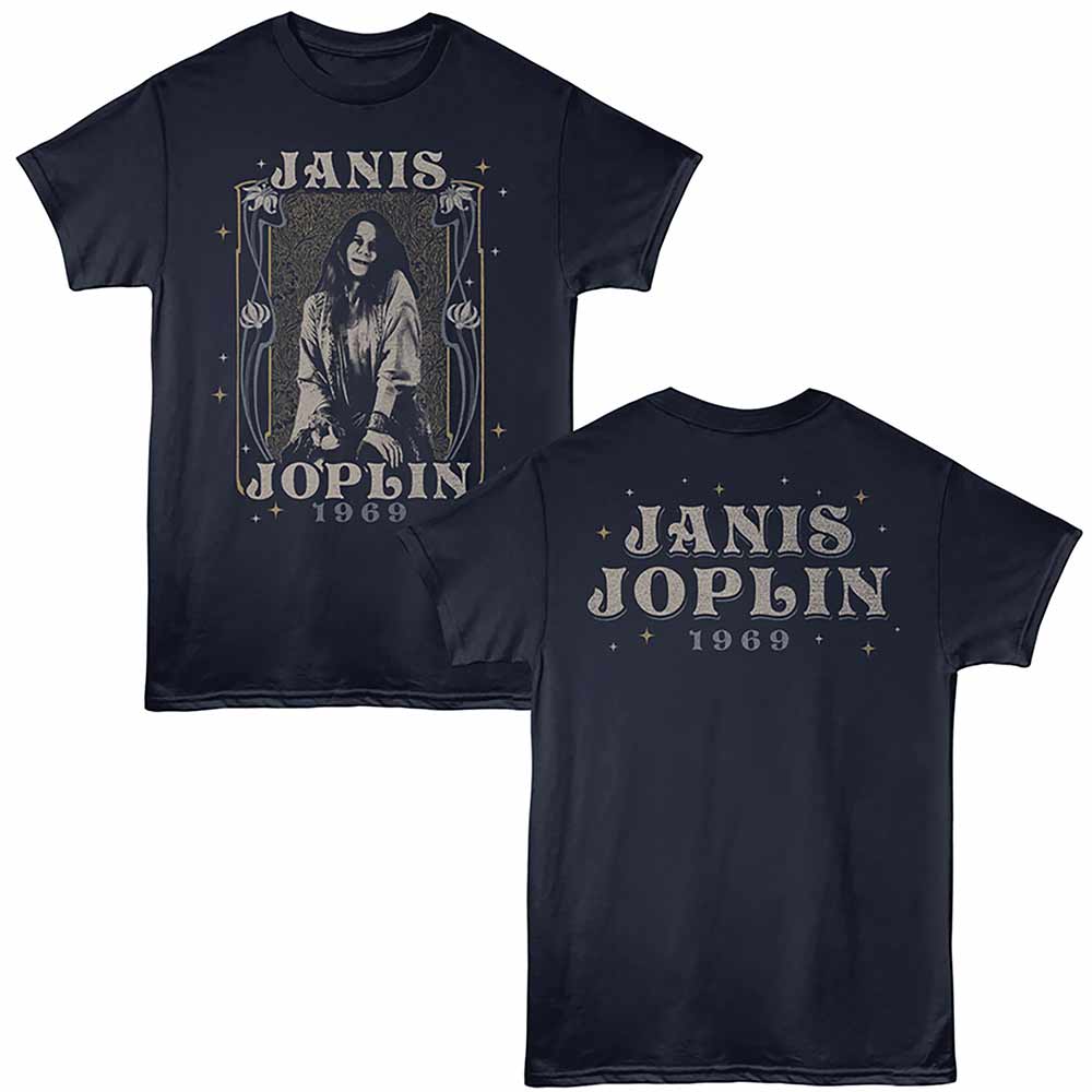 Navy Janis Joplin t-shirt featuring a Nouveau Frame 1969 design