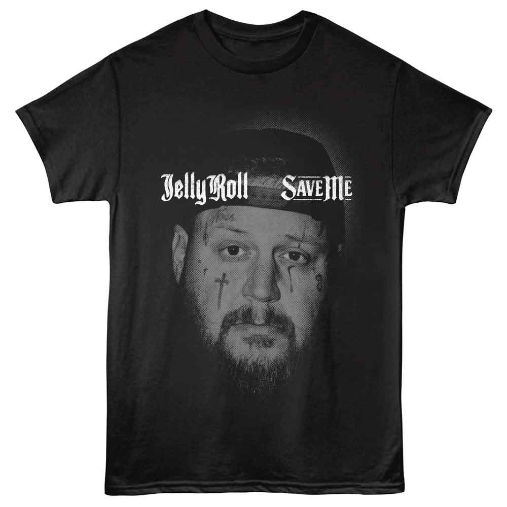 Black Jelly Roll t-shirt featuring Jelly Roll Save Me Portrait design