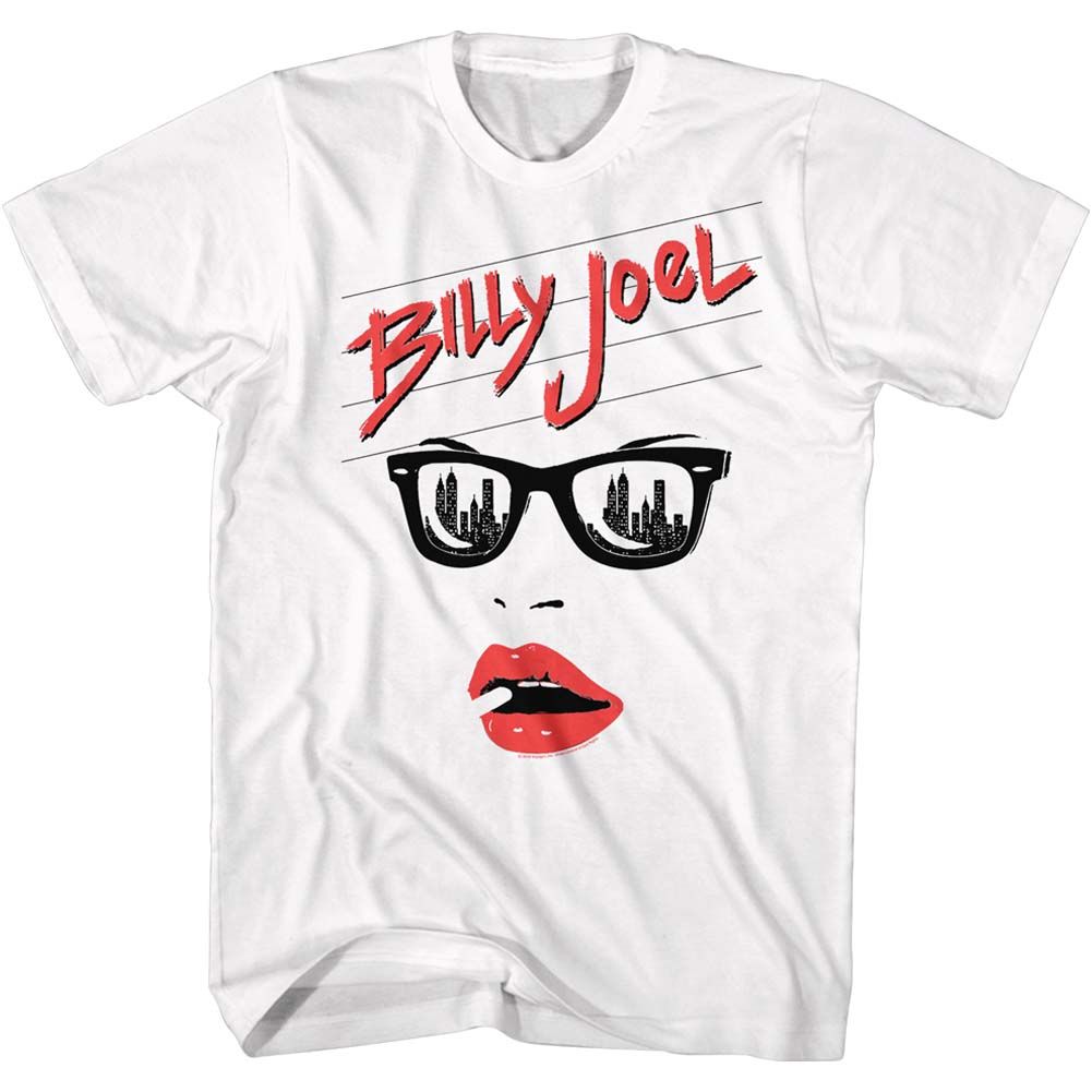 White Billy Joel t-shirt featuring Billy Joel Lips design