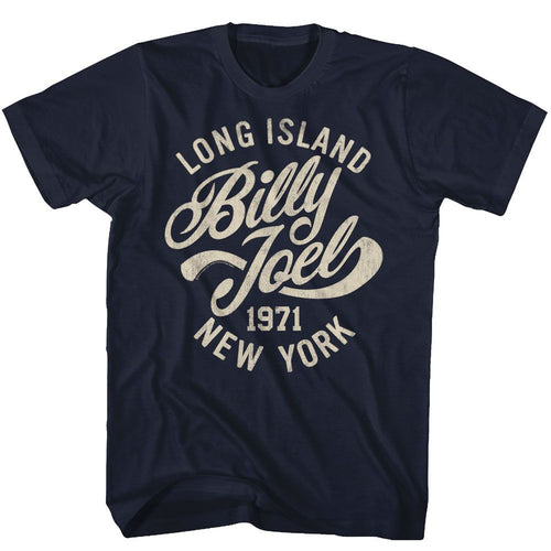 Navy Billy Joel t-shirt featuring Billy Joel Long Island design