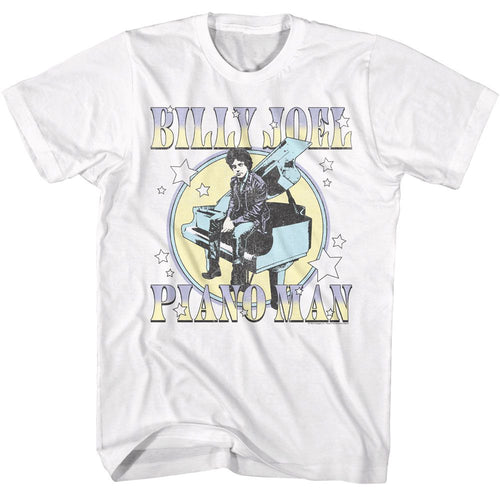 White Billy Joel t-shirt featuring Billy Joel Pastel Piano Man design