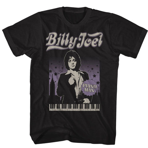 Black Billy Joel t-shirt featuring Billy Joel Cityscape With Stars design
